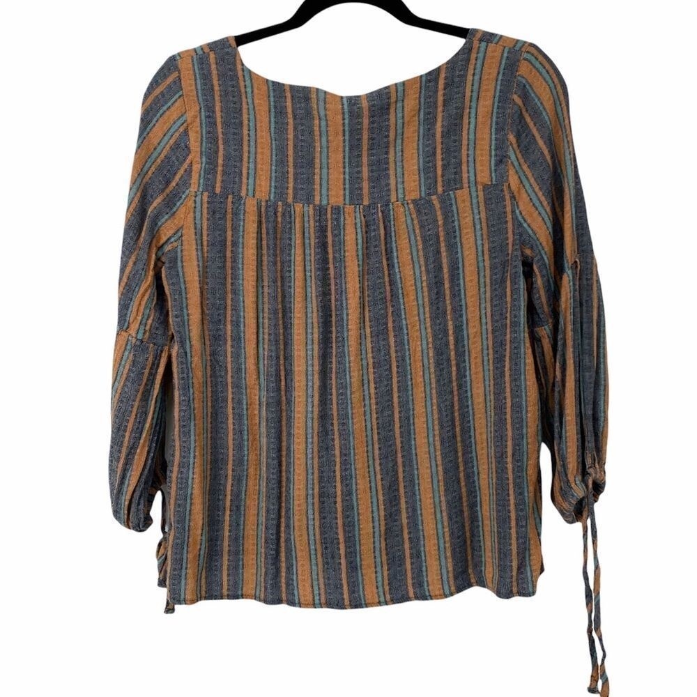 Mod Lusive Blue Tan‎ Striped Boho Square Neck Top - Picture 3 of 7